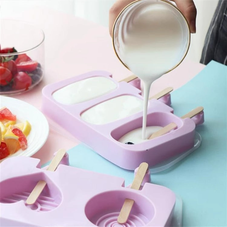 3-in-1 Silicone Popsicle Ice Cream Molds With Sticks Purple