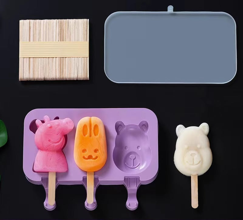 3-in-1 Silicone Popsicle Ice Cream Molds With Sticks Purple