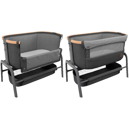Maxi-Cosi Iora Co-Sleeper Crib, Foldable Baby Bedside Crib, 0–6 Months, max 9 kg, 4 Incline & 5 Height Positions, Easy Slide, Comfortable Mattress, Large Basket, Easy to Carry, Essential Graphite
