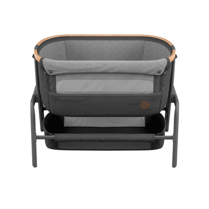 Maxi-Cosi Iora Co-Sleeper Crib, Foldable Baby Bedside Crib, 0–6 Months, max 9 kg, 4 Incline & 5 Height Positions, Easy Slide, Comfortable Mattress, Large Basket, Easy to Carry, Essential Graphite