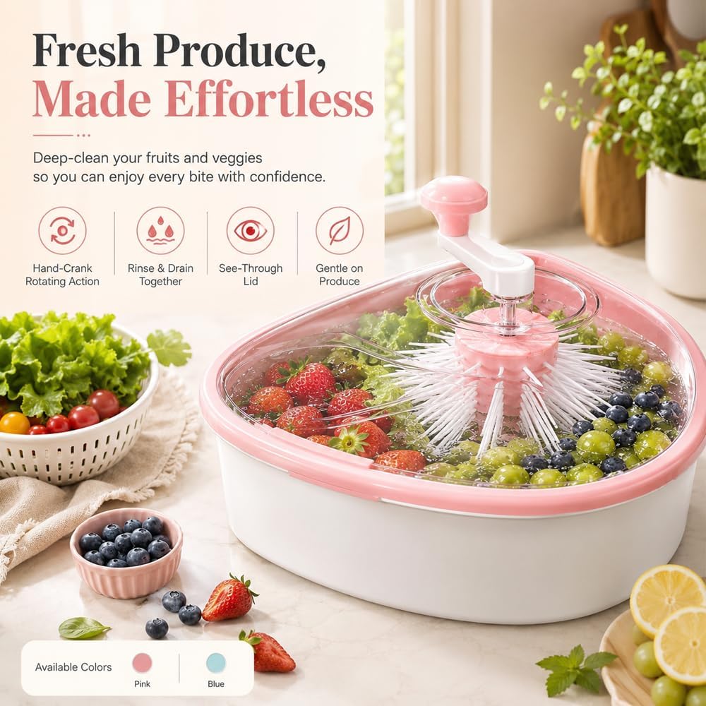 Hand Crank Fruit Vegetable Spinner Cleaner with Drain Basket & Brush