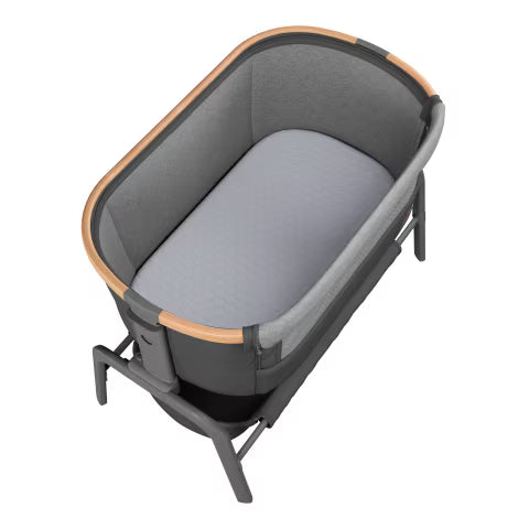 Maxi-Cosi Iora Co-Sleeper Crib, Foldable Baby Bedside Crib, 0–6 Months, max 9 kg, 4 Incline & 5 Height Positions, Easy Slide, Comfortable Mattress, Large Basket, Easy to Carry, Essential Graphite
