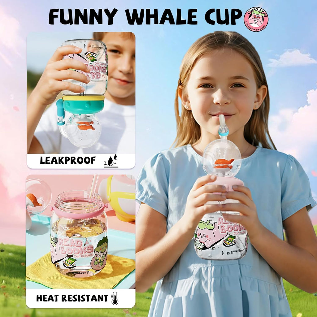 300ml Kids Whale Squirt Leakproof Straw Sippy Cup With Strap
