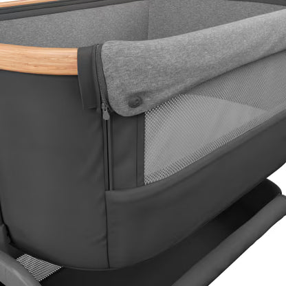 Maxi-Cosi Iora Co-Sleeper Crib, Foldable Baby Bedside Crib, 0–6 Months, max 9 kg, 4 Incline & 5 Height Positions, Easy Slide, Comfortable Mattress, Large Basket, Easy to Carry, Essential Graphite