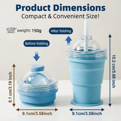 2-in-1 Foldable Silicone Ice Ball Cup with Straw & Lid