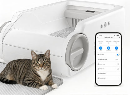 Open Top Automatic Litter Box Self Cleaning Cat Litter Box for Multiple Cats Electric Litter Box with Smart APP Control, White