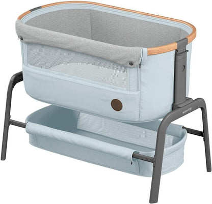 Maxi-Cosi Iora Co-Sleeper Crib, Foldable Baby Bedside Crib, 0–6 Months, max 9 kg, 4 Incline & 5 Height Positions, Easy Slide, Comfortable Mattress, Large Basket, Easy to Carry, Essential Graphite