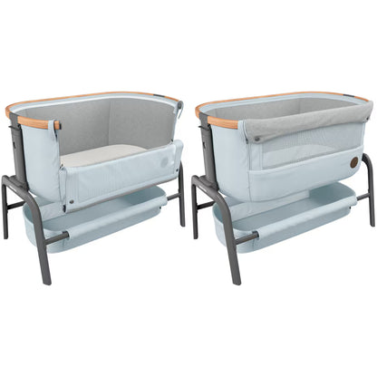 Maxi-Cosi Iora Co-Sleeper Crib, Foldable Baby Bedside Crib, 0–6 Months, max 9 kg, 4 Incline & 5 Height Positions, Easy Slide, Comfortable Mattress, Large Basket, Easy to Carry, Essential Graphite