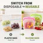 5 Pack 1000ml Reusable Silicone Food Storage Bags Leakproof Freezer Safe
