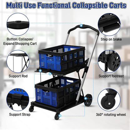 Heavy-Duty Foldable Shopping Cart with Removable Bins