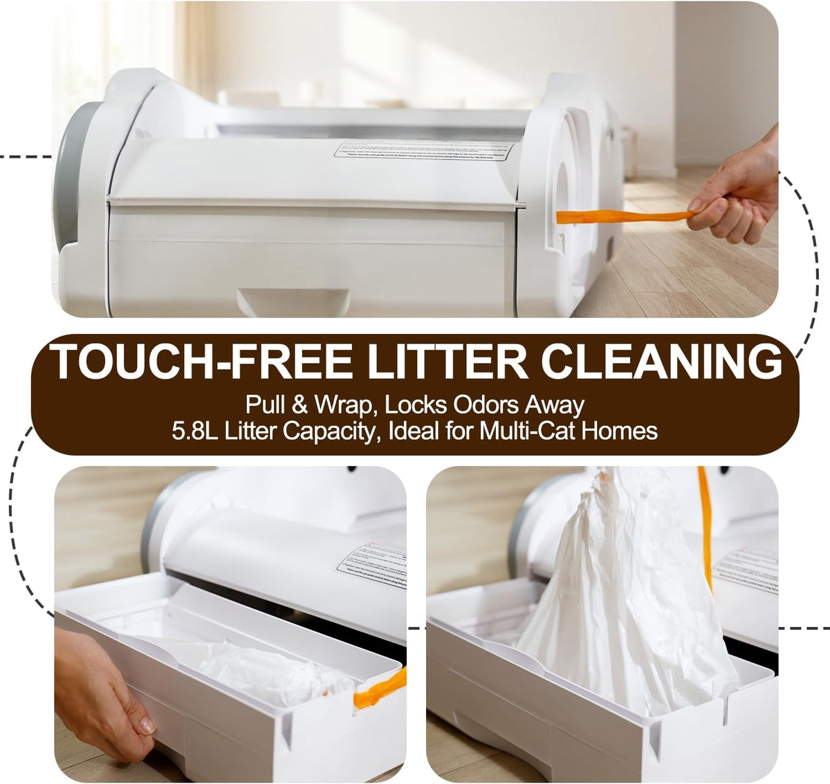 Open Top Automatic Litter Box Self Cleaning Cat Litter Box for Multiple Cats Electric Litter Box with Smart APP Control, White