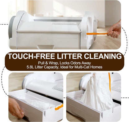 Open Top Automatic Litter Box Self Cleaning Cat Litter Box for Multiple Cats Electric Litter Box with Smart APP Control, White