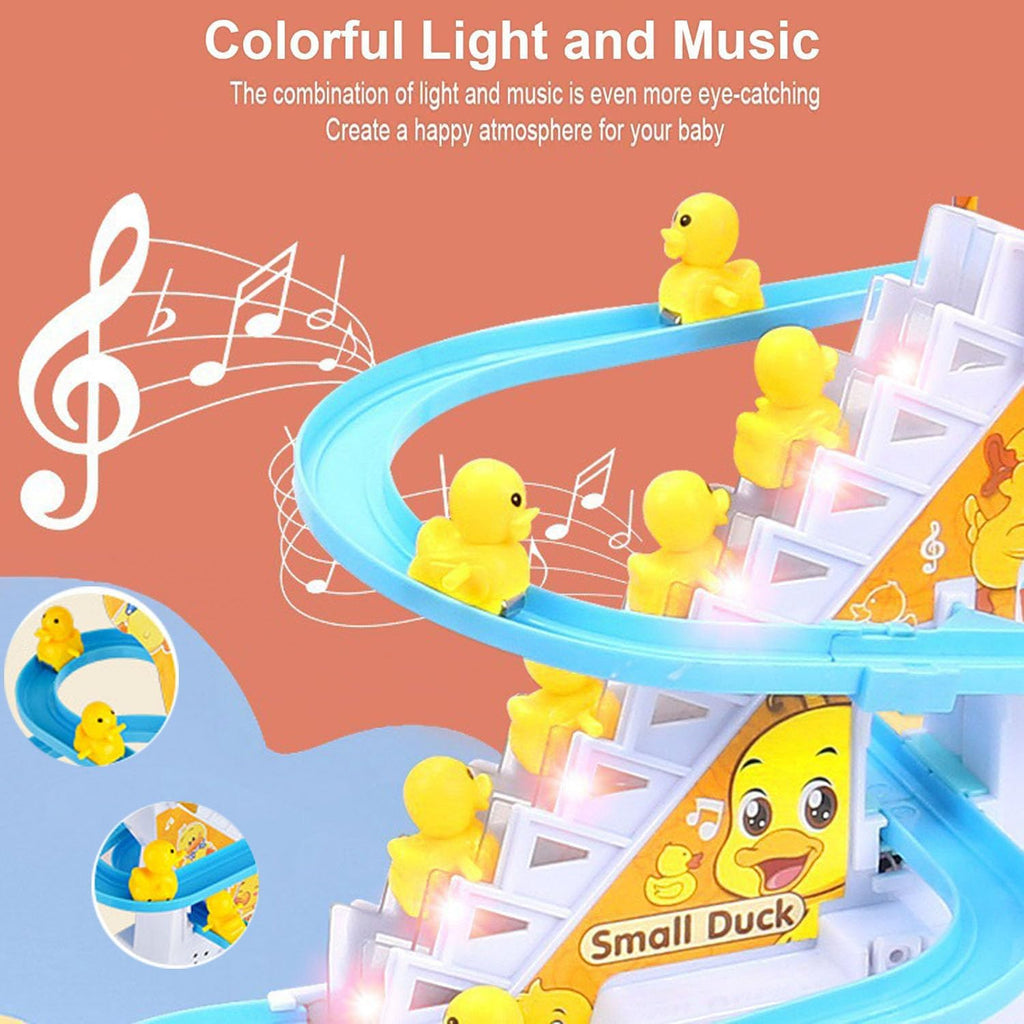 Electric Duck Climbing Stair Race Track Toy With Light & Music