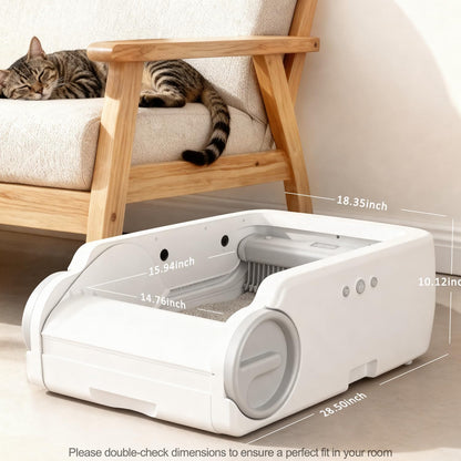 Open Top Automatic Litter Box Self Cleaning Cat Litter Box for Multiple Cats Electric Litter Box with Smart APP Control, White
