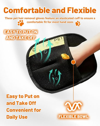 2PCS Hair Removal Glove, Pet Hair Removal Tool, Reusable Removal Tool for Couch, Furniture, Carpet, Car Seat, Cat Grooming Tools