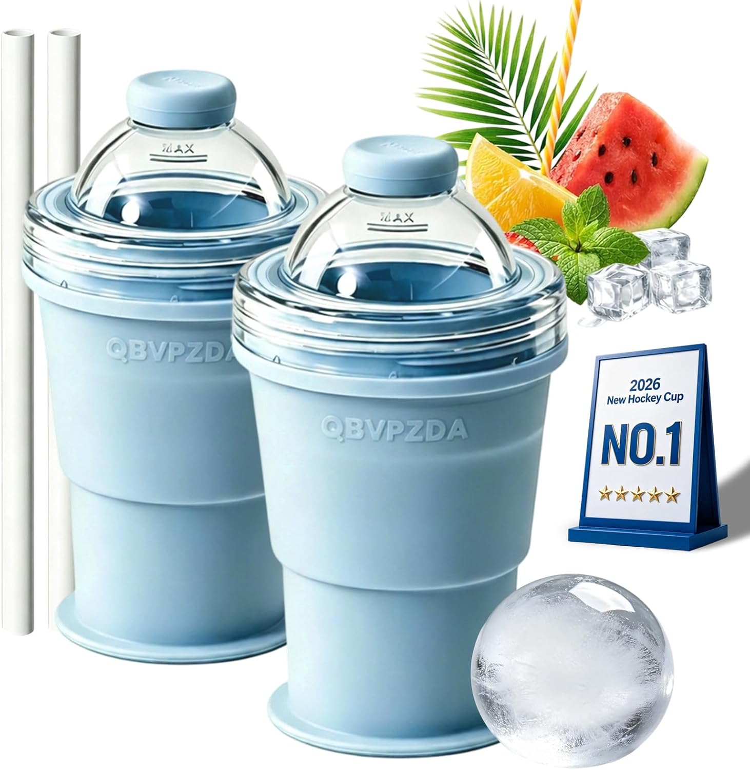 2-in-1 Foldable Silicone Ice Ball Cup with Straw & Lid