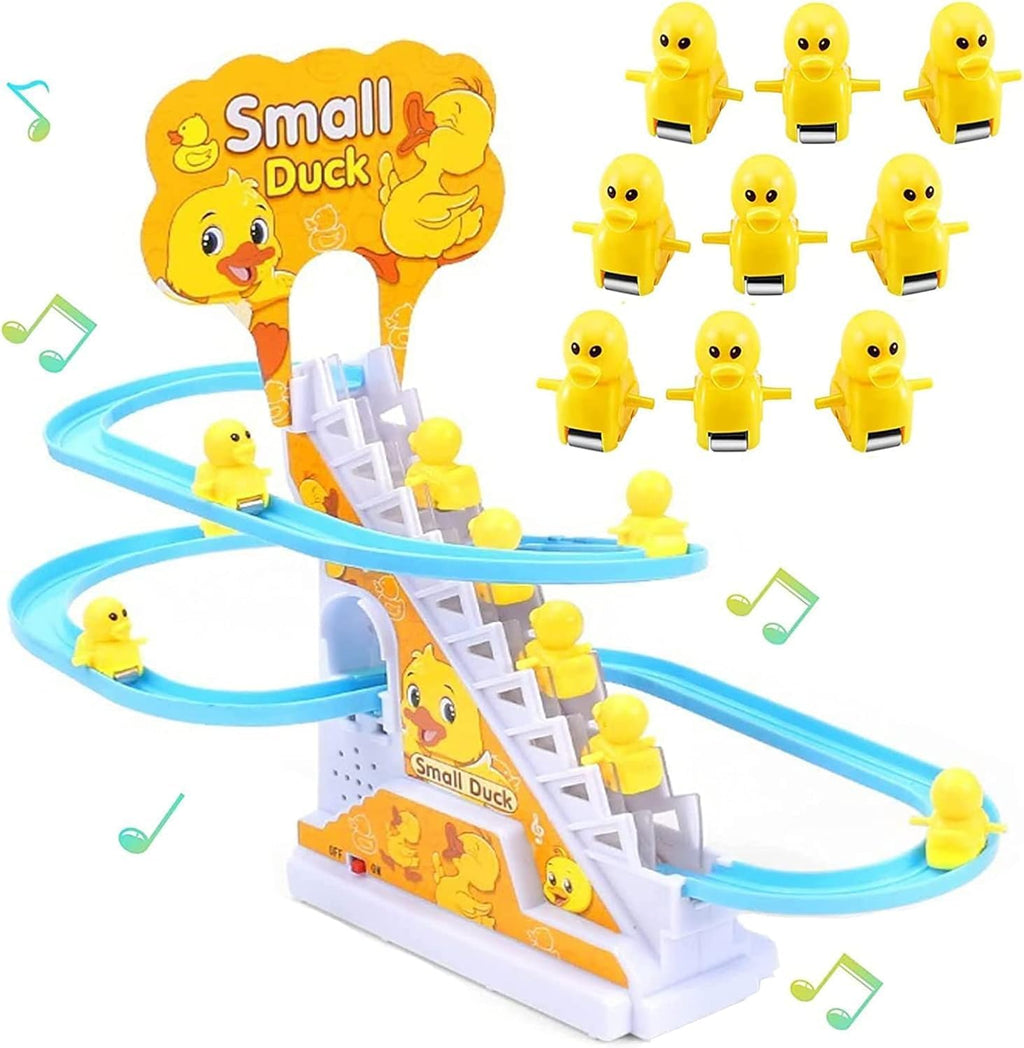 Electric Duck Climbing Stair Race Track Toy With Light & Music
