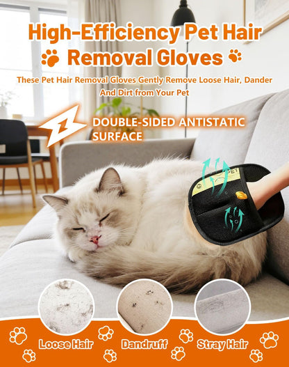 2PCS Hair Removal Glove, Pet Hair Removal Tool, Reusable Removal Tool for Couch, Furniture, Carpet, Car Seat, Cat Grooming Tools