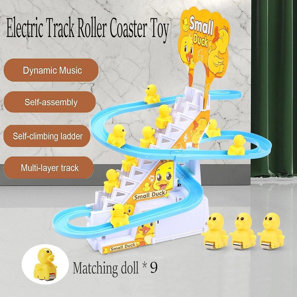 Electric Duck Climbing Stair Race Track Toy With Light & Music