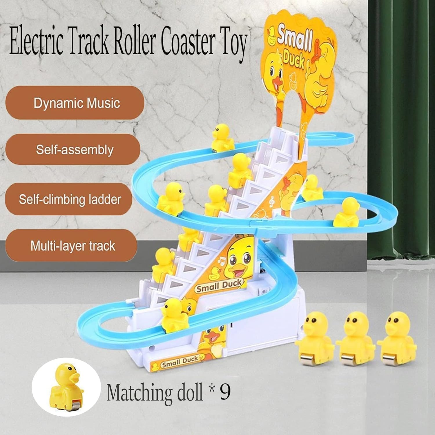 Electric Duck Climbing Stair Race Track Toy With Light & Music