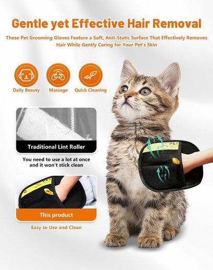 2PCS Hair Removal Glove, Pet Hair Removal Tool, Reusable Removal Tool for Couch, Furniture, Carpet, Car Seat, Cat Grooming Tools