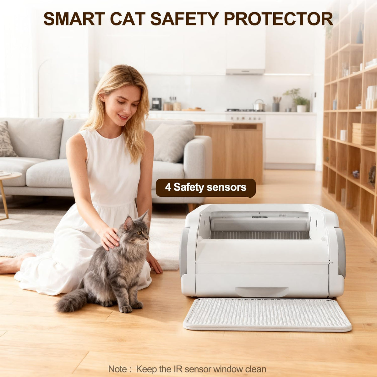 Open Top Automatic Litter Box Self Cleaning Cat Litter Box for Multiple Cats Electric Litter Box with Smart APP Control, White