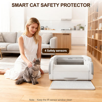 Open Top Automatic Litter Box Self Cleaning Cat Litter Box for Multiple Cats Electric Litter Box with Smart APP Control, White