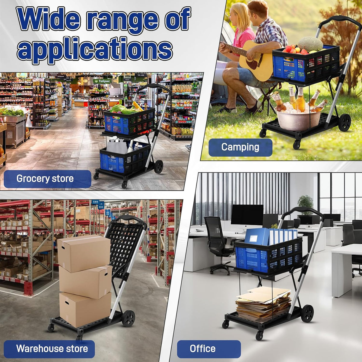 Heavy-Duty Foldable Shopping Cart with Removable Bins