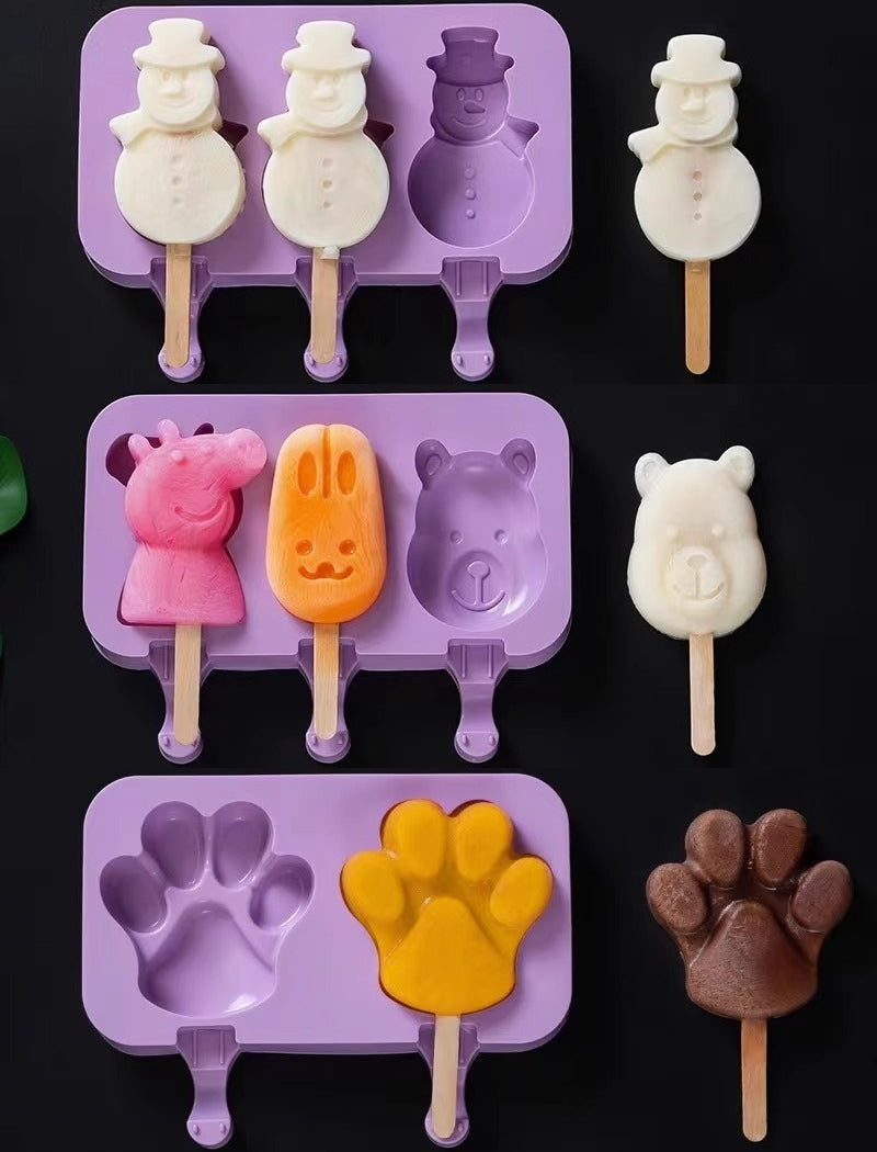 3-in-1 Silicone Popsicle Ice Cream Molds With Sticks Purple