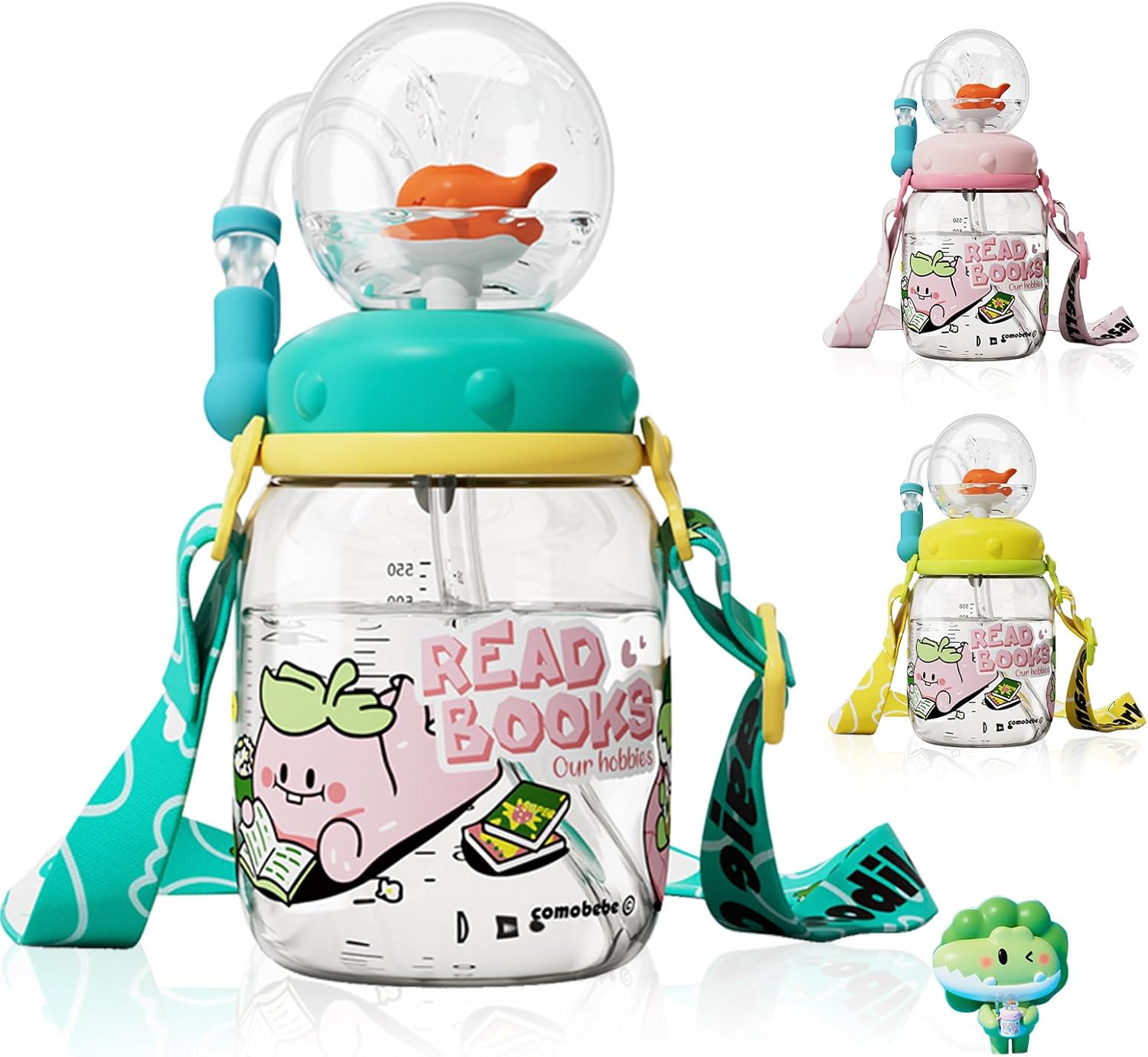 300ml Kids Whale Squirt Leakproof Straw Sippy Cup With Strap