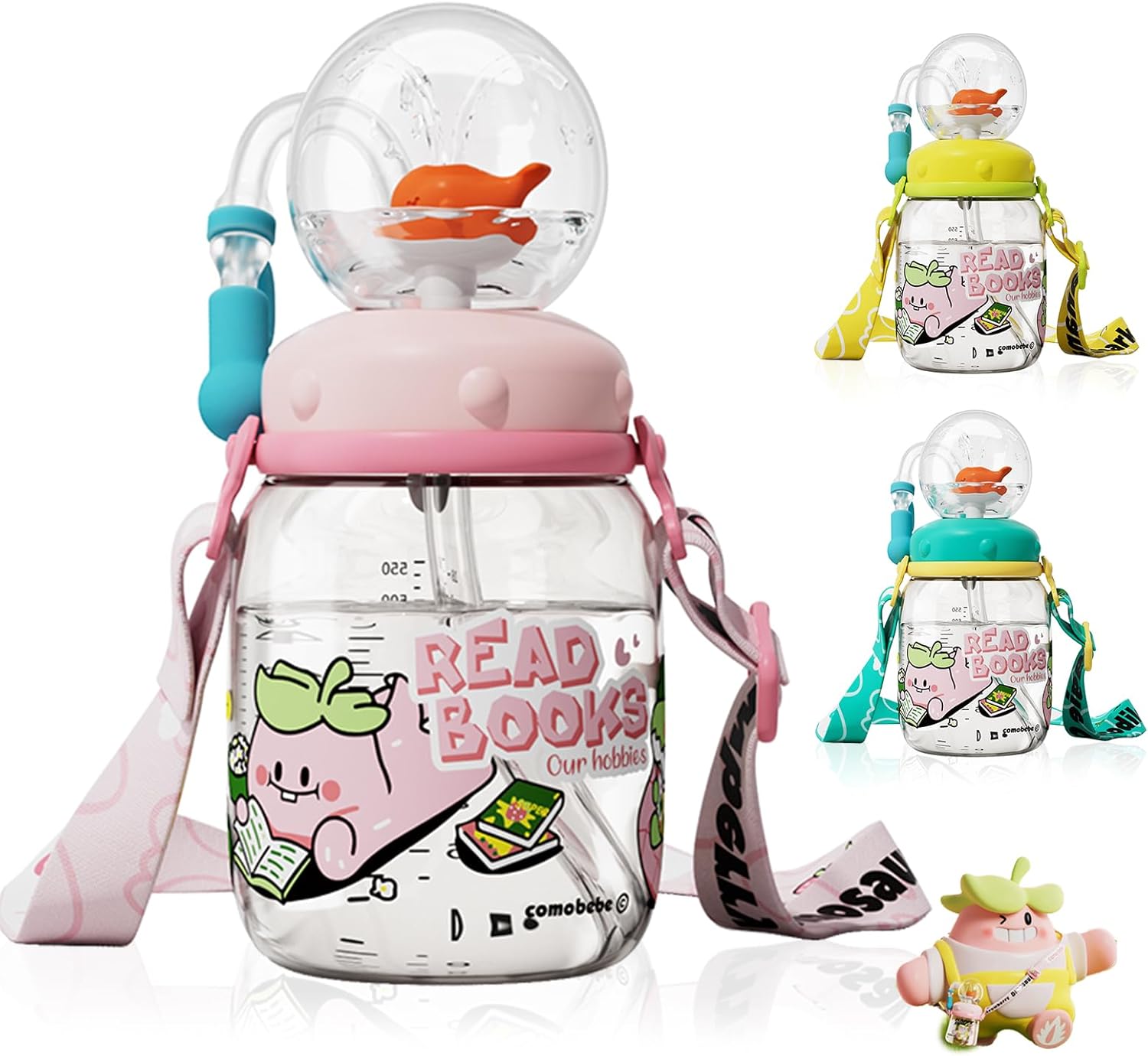 300ml Kids Whale Squirt Leakproof Straw Sippy Cup With Strap
